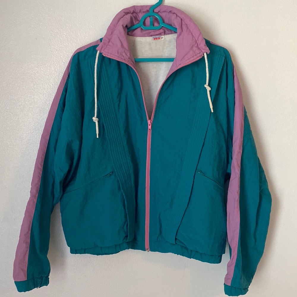 Vintage RS windbreaker women’s jacket coat medium purple and teal retro